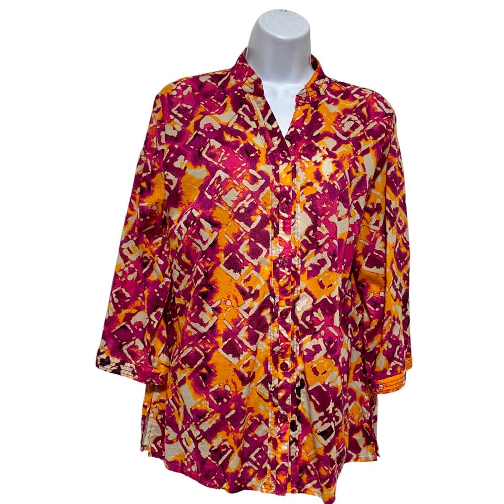 Breckenridge-Women's Large Light Weight Button Top V-Neckline Multi-Color-Cotton